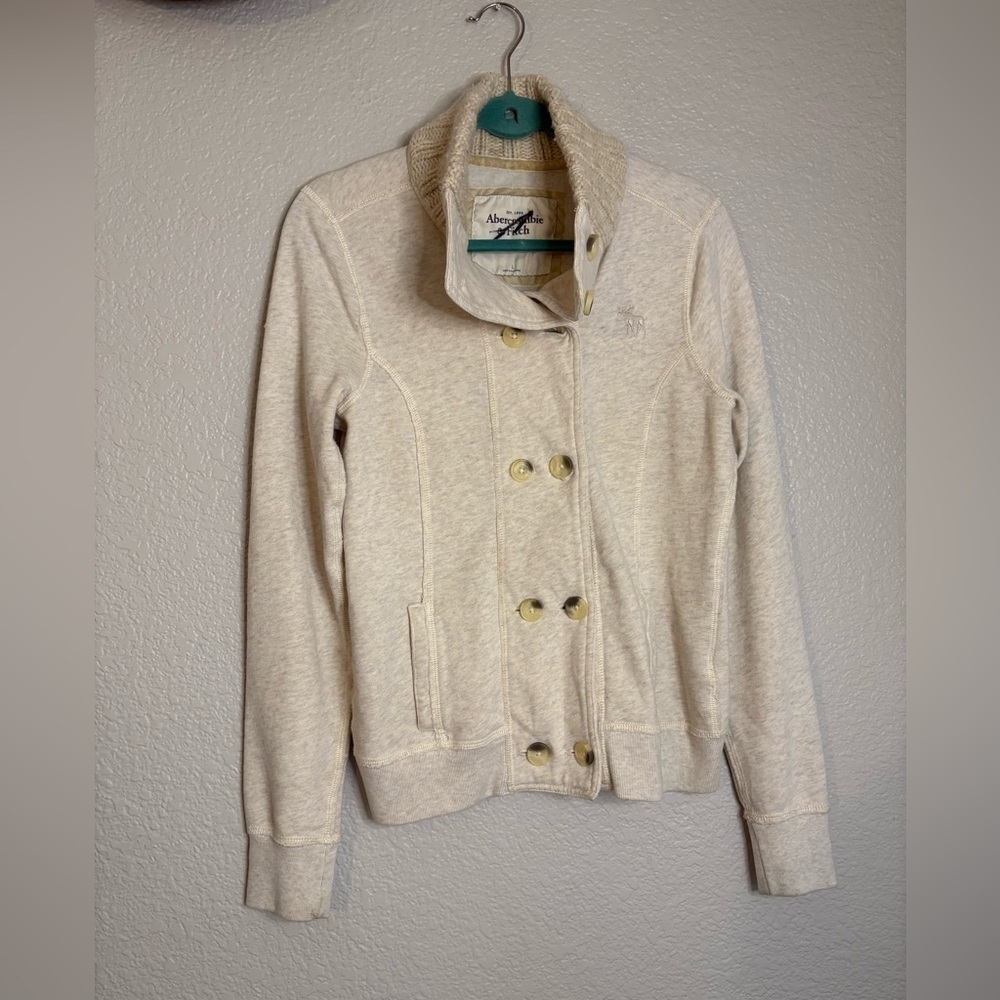 Y2K Abercrombie & Fitch Jacket Cream Button High collar Sweater Knit Large